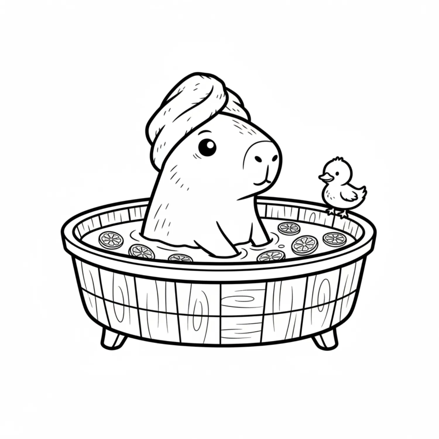Relaxing Capybara Spa Day In Tub With Rubber Duck coloring page