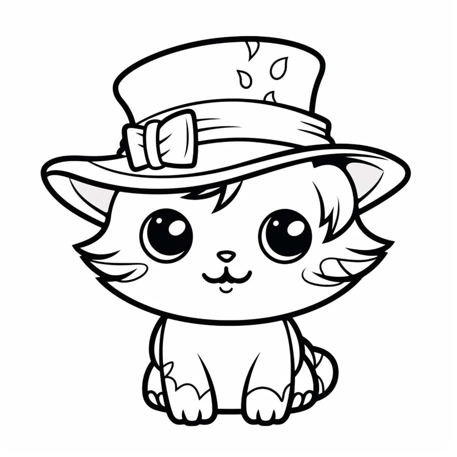 Elegant Kitty Wearing Hat coloring page - free printable elegant kitty wearing hat coloring sheet for kids and adults to download and print
