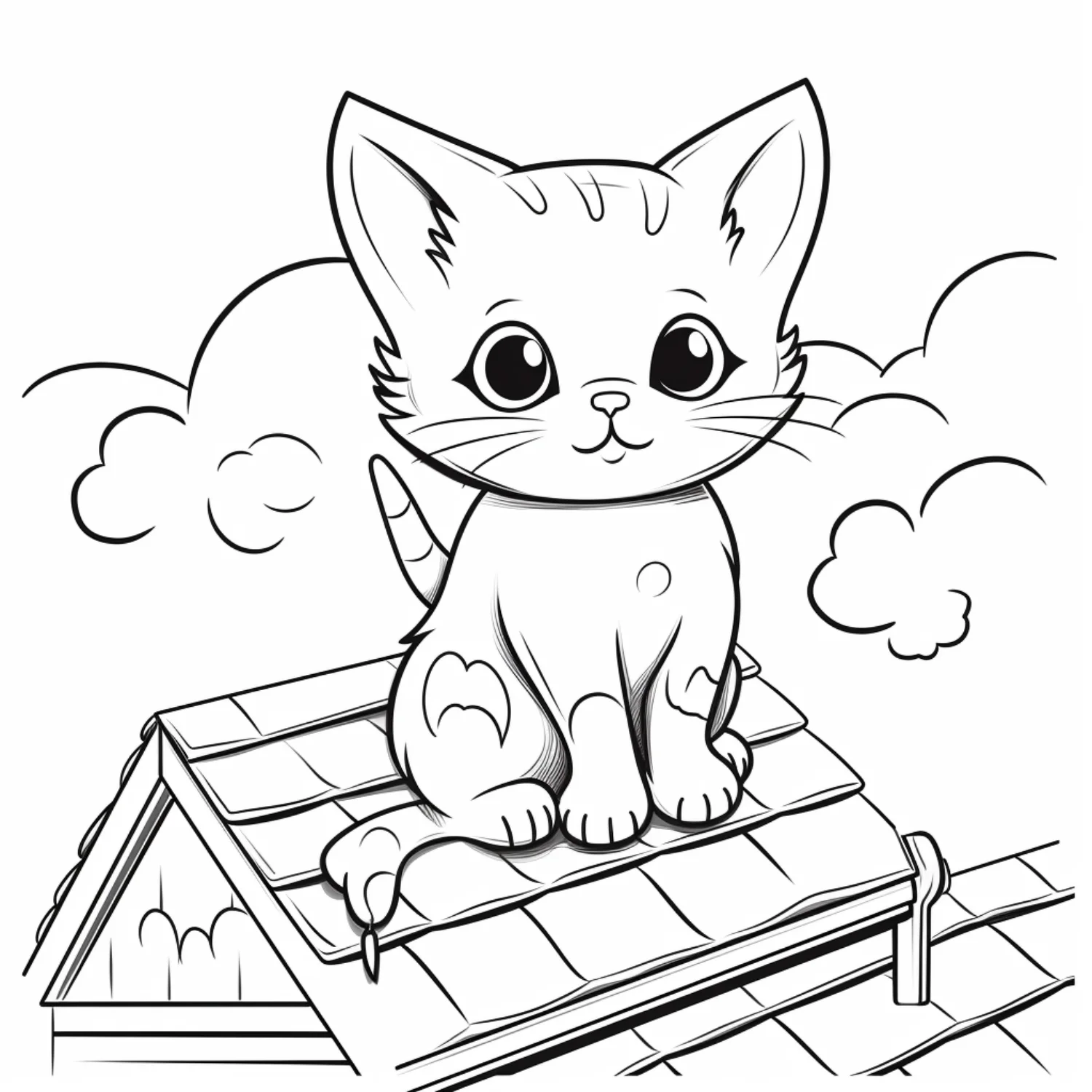 Kitten Sitting on a Roof coloring page