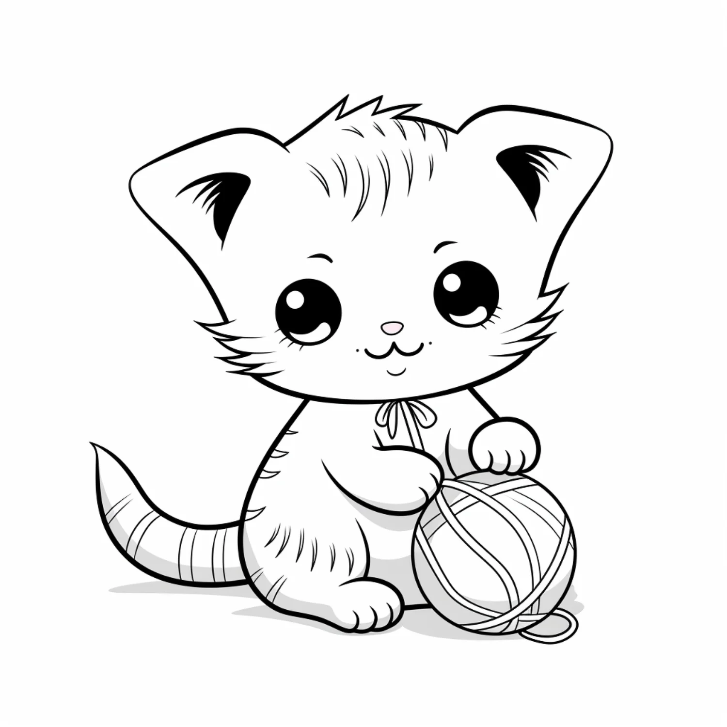 Playful Cat with Yarn Ball coloring page