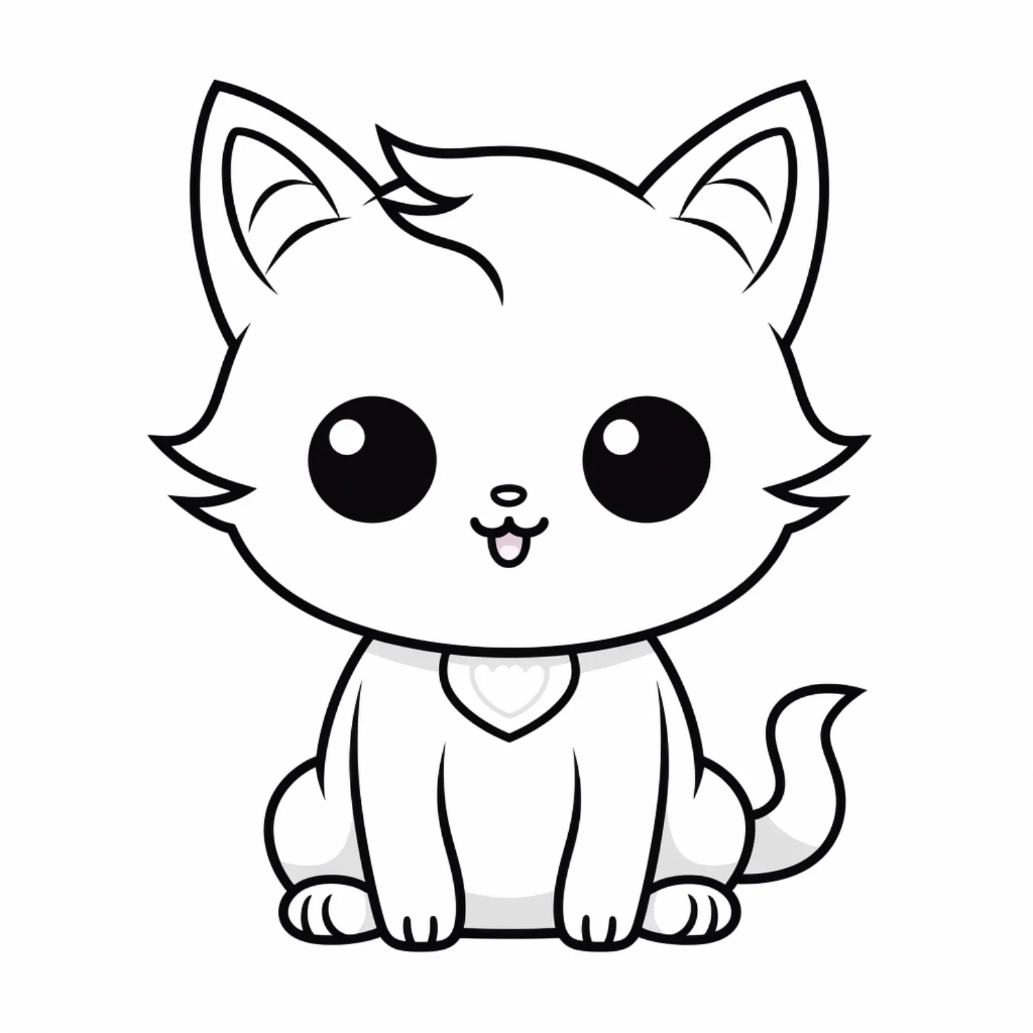 Sweet Kitten with Heart Collar coloring page - free printable sweet kitten with heart collar coloring sheet for kids and adults to download and print